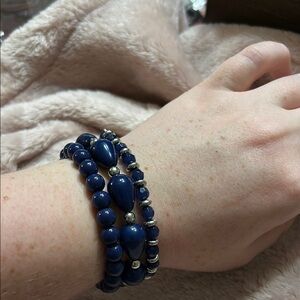 Silver and Blue Double-Strand Beaded Bracelet